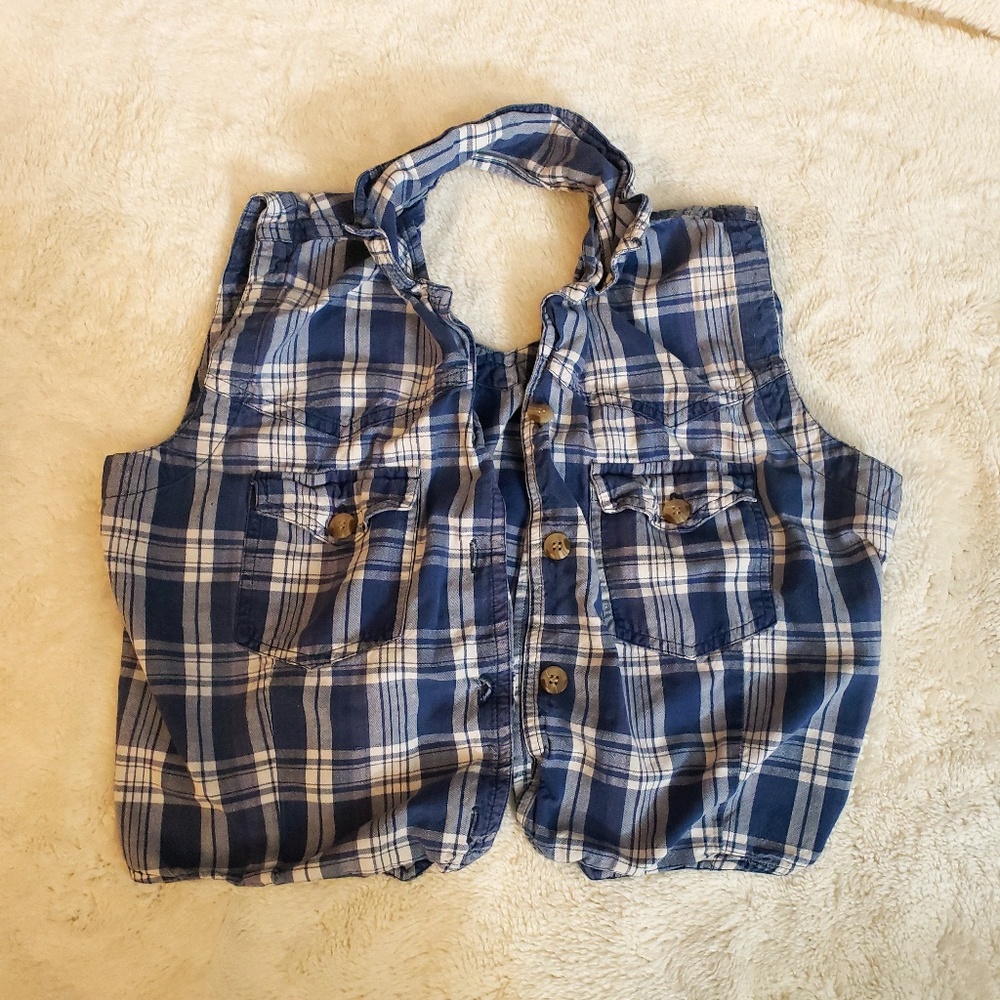Blue and white plaid crop top